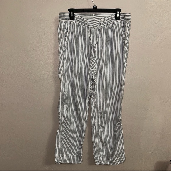 L.L. Bean Pants - L.L. Bean linen wide leg Women's White and Blue Striped pants